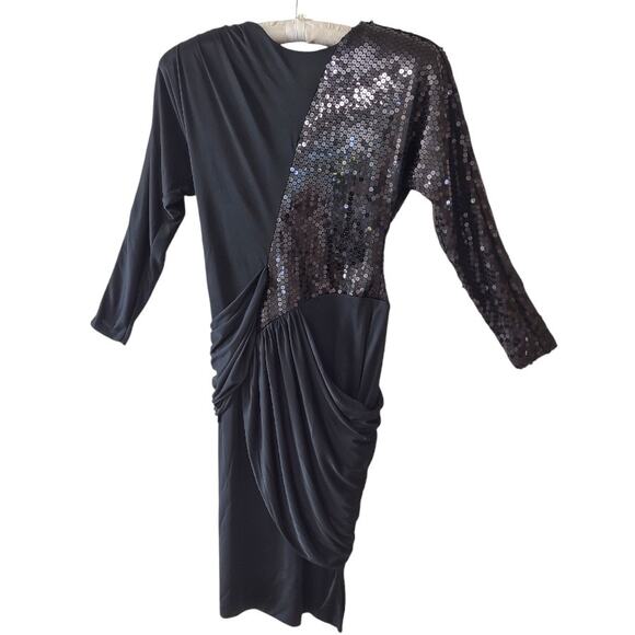 DOVIZIA Black Vintage Cocktail Dress Sz 8 Sequins Bodycon New Years Eve Holidays - Picture 5 of 10